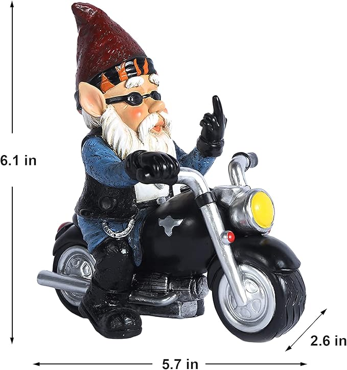 Garden Gnome Riding Motorcycle Funny Outdoor Gnome Decoration Indoor Outdoor Lawn Figurines for Home Yard Décor, Small