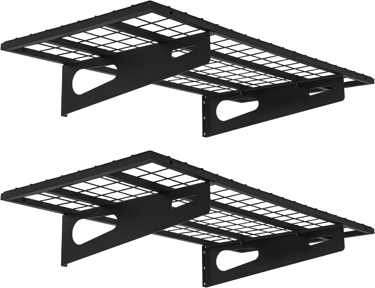 2-Pack 1.5x3FT Garage Shelving 17.7-inch-by-35.8-inch Wall Shelf Garage Storage Rack Wall Mounted Floating Shelves, Black