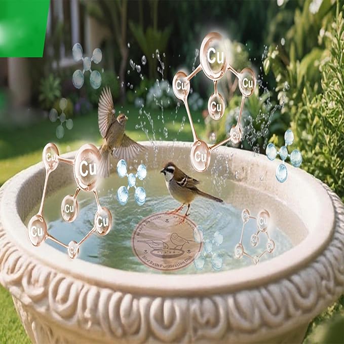 4-Pack 99.99% Pure Copper Bird Bath Purification Disk,Copper Disc with Stable Triple-Point Support,Fits All Outdoor Bird Baths(Round)