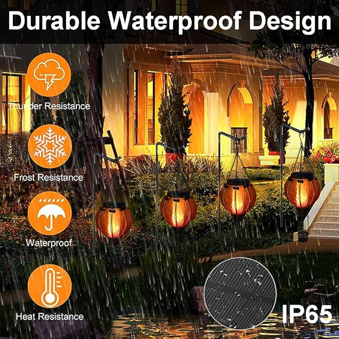 Hot Air Balloon Solar Lantern with Flickering Flame Hanging Solar Lanterns Outdoor Lights Waterproof Lanterns Decorative Garden Patio Yard Party Decor Orange and Red