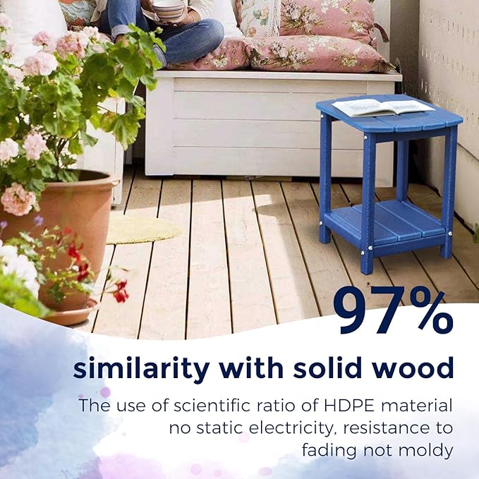 Adirondack Square Outdoor Side Table,2-Tier Storage Patio Side Table, HDPE End Tables for Backyard Pool Porch Garden Lawn(Blue)