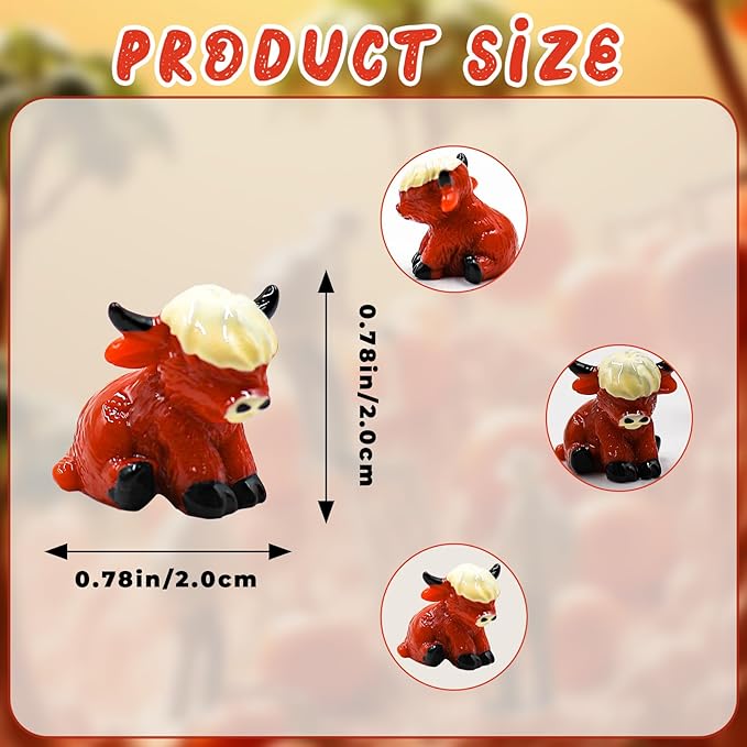 50 Pcs Mini Highland Cow Statues Highland Cow Decor Cute Highland Cow Figurine Handmade Resin Cow Sculpture Ornament for Decorations Home Kitchen Garden