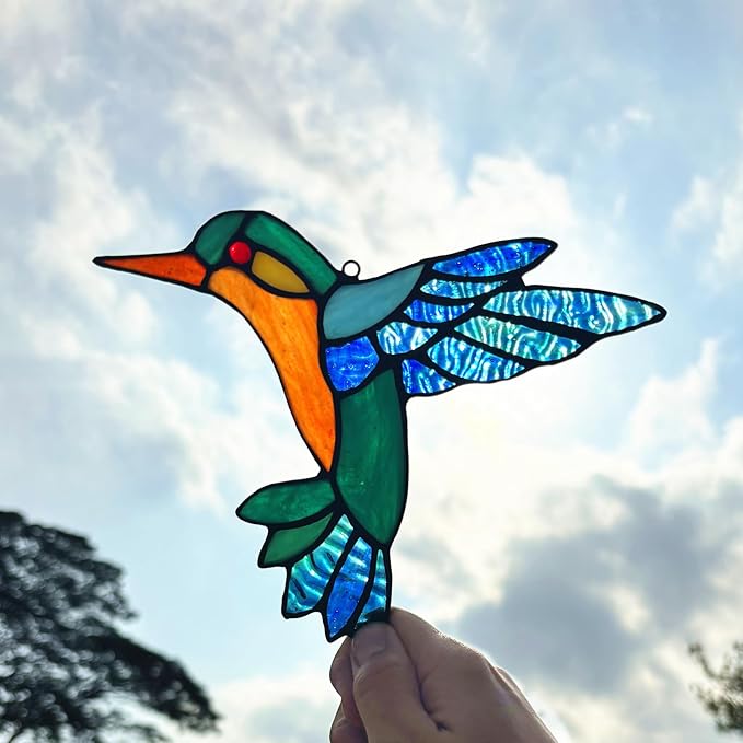2 Packs Stained Glass Hummingbird Suncatcher Window Hanging Ornament, Stained Glass Birds Suncatcher for Window Decor, Hummingbird Gifts for Women, Mom, Birds Lovers
