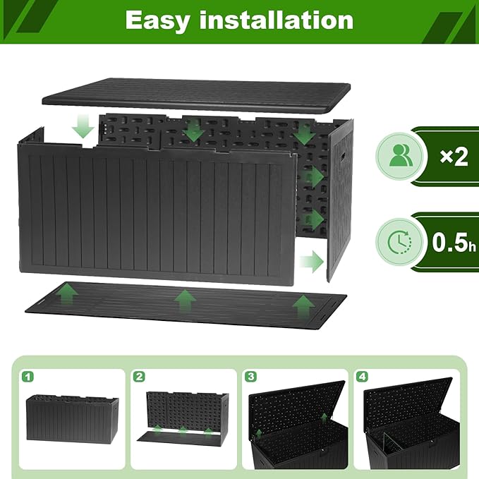 320 Gallon Outdoor Storage Box Waterproof, Extra Large Plastic Outside Deck Box Weatherproof, Resin Patio Storage Bin with Lock and Lids for Pool Equipment, Cushion