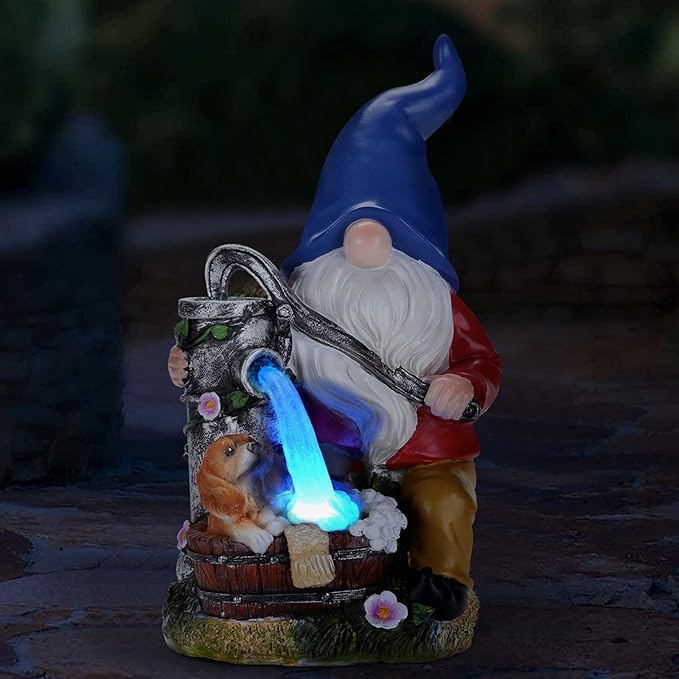 Garden Gnome Statue, Gnome Decoration for Yard with Blue Solar Light, Patio Porch Yard Garden Decor for Outside, Lawn Ornament