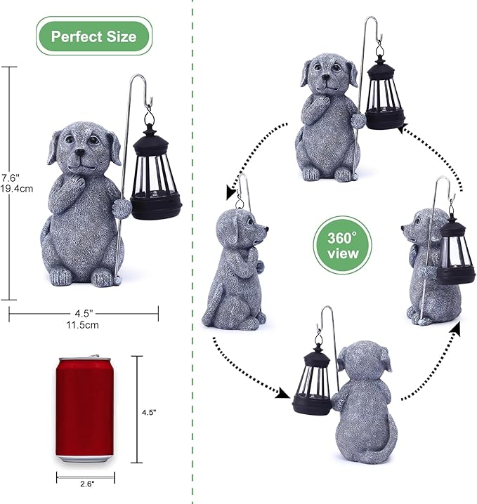 Garden Decor Solar Statues for Mom Grandma Birthdays for Women Sister Wife Lady - Front Patio Balcony Yard Art Lawn Ornaments Porch Outdoor Outside Decorations (Dog)