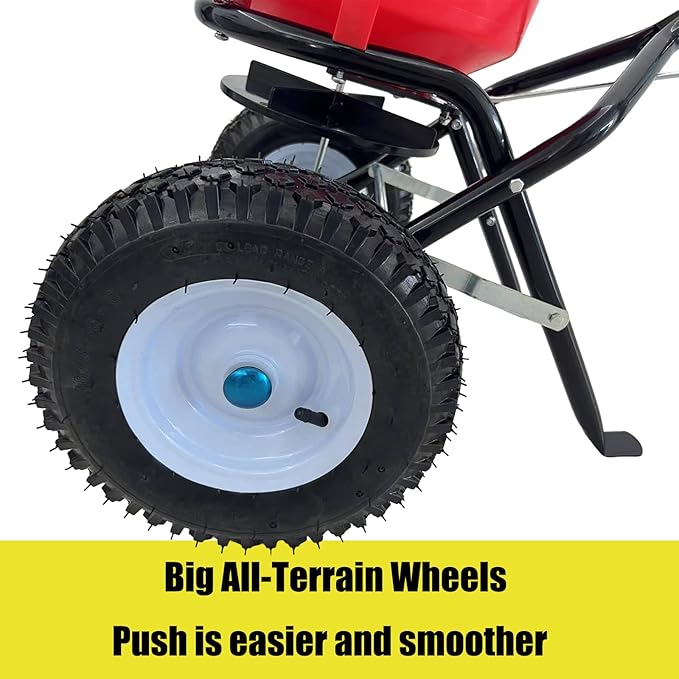 50lb Broadcast Spreader, Capacity Lawn Spreader & Fertilizer Spreader, Rustproof Poly Hopper, Adjustable Drop Rate, All-Terrain Pneumatic Tires, Epoxy-Coated Frame for Lawn Care, Red