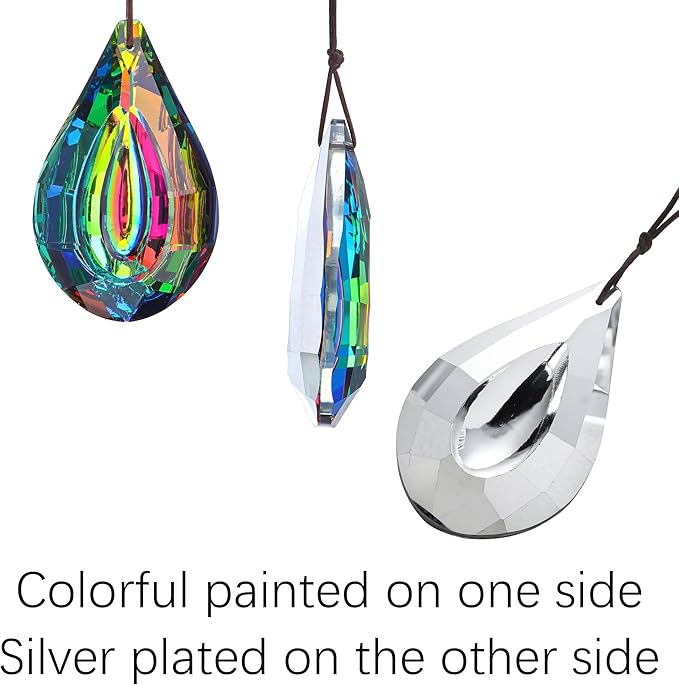 HDCRYSTALGIFTS Set 2 Crystal Prisms Suncatchers for Windows,76mm Rainbow Sun Catcher Glass Hanging Prisms Suncatcher Pendant for Home Garden Decor (Single Face Colorful)