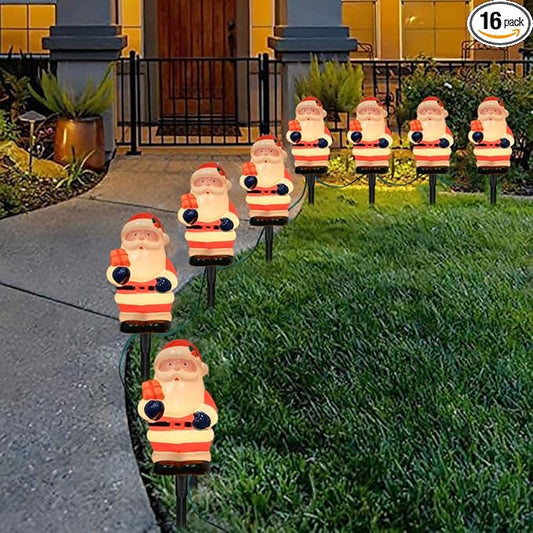 Goothy 2 Sets Santa Christmas Pathway Stakes Lights, 7Ft C7 Outdoor String With 8 Santa Claus Driveway Marker, Connectable Decorations for Yard Garden Walkway