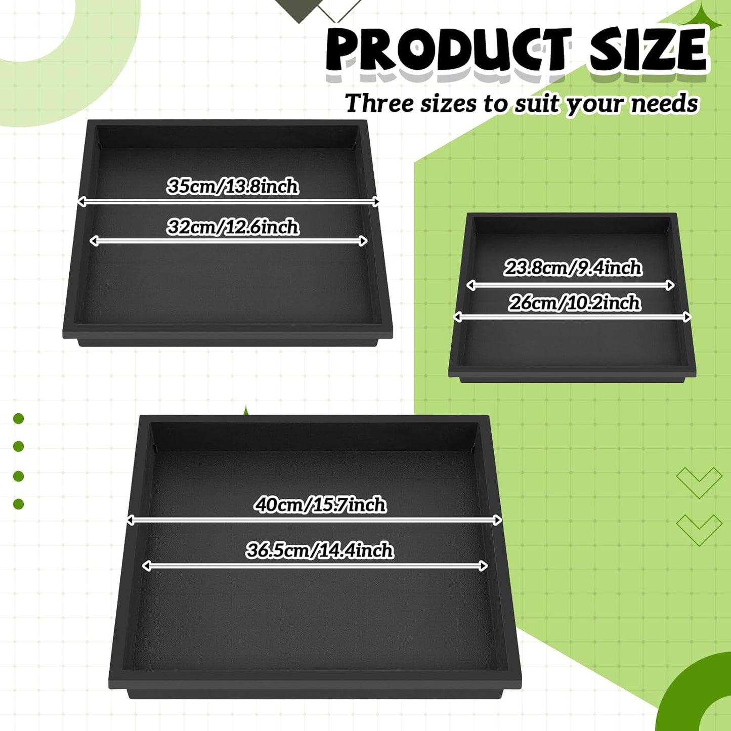 3 Size Square Stepping Stone Mold Internal Diameters 9.3" 12.6" and 14.3" Plastic Stepping Stone Molds for Concrete and Stained Glass for Garden Walk Way