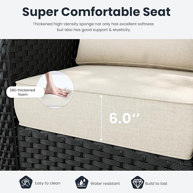 10 Pieces Outdoor Patio Furniture Sets with Rocking Swivel Chairs with 6-inch Thick Cushion and Fire Pit Table for Deck Lawn