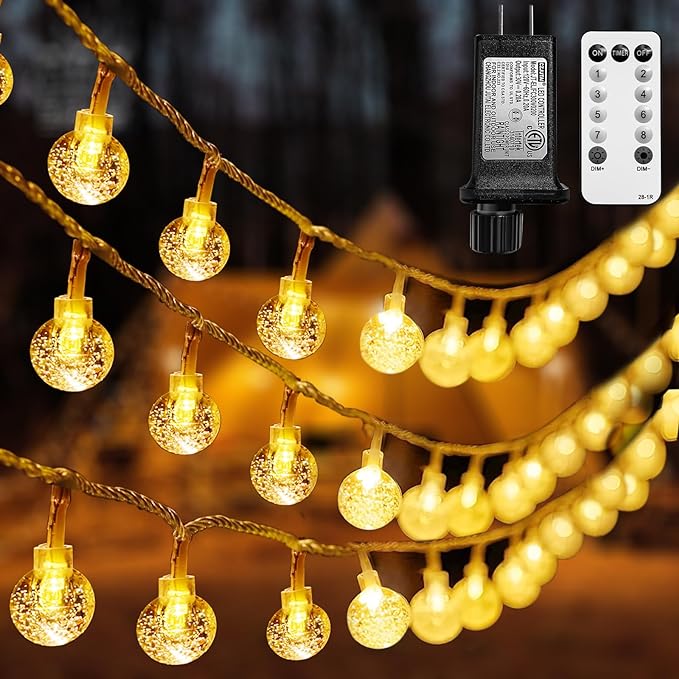 Globe String Lights 65.6 Feet 150 LED, Plug in Crystal Fairy String Lights with Remote Timer, 8 Modes Indoor Outdoor Hanging Globe Lights for Wedding Bedroom Classroom Patio Garden