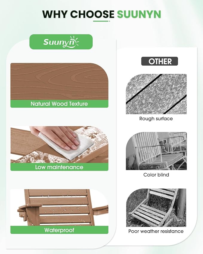 Adirondack Chairs Set of 2, Outdoor Fire Pit Chairs, HDPE All-Weather Adirondack Chairs with Cup Holder, Lawn Chair for Deck, Patio, Garden (Teak)