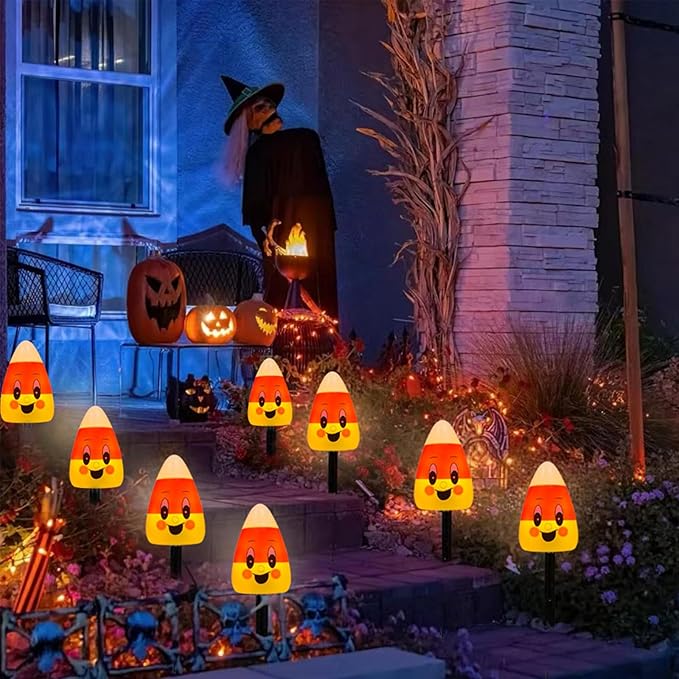 Halloween Candy Corn Pathway Lights Outdoor, 7Ft C7 LED Halloween Decorations Candy Corn Pathway String Lights Waterproof with 4 Stakes for Halloween Outdoor Garden Walkway Driveway Lawn Party Decor