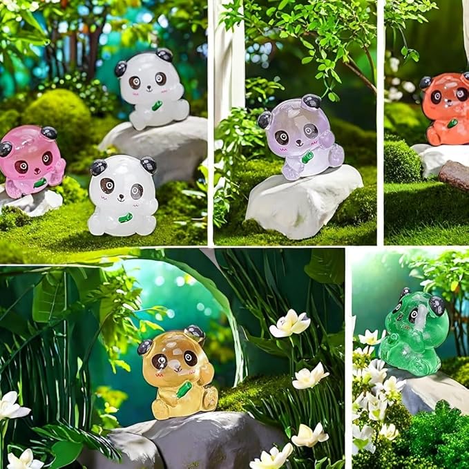 35 Pcs Mini Panda Figurines Luminous Miniature Cute Resin Animals Glow in The Dark Tiny Panda Landscape Decoration Resin Figures DIY Accessories Ornament Craft Party Cake Topper
