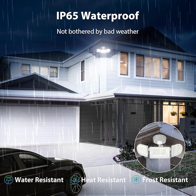 iMaihom 150W Motion Sensor Light Outdoor, 15000LM 6500K LED Security Floodlights, 3 Adjustable Head Motion Detection Light IP65 Waterproof for Yard Garage White 1pack