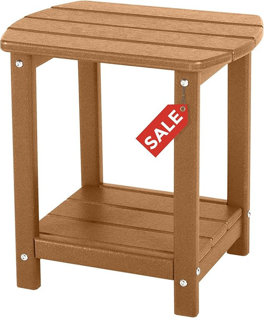 Adirondack Square Outdoor Side Table,2-Tier Storage Patio Side Table, HDPE End Tables for Backyard Pool Porch Garden Lawn BrownRed