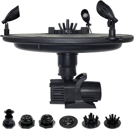 HALF OFF PONDS Floating Fountain – 1/2 HP Pond Aerator, 100' Cord – 6,100 GPH Water Pump – 9 Spray Patterns - Color-Changing LED Lights - for Ponds & Water Gardens