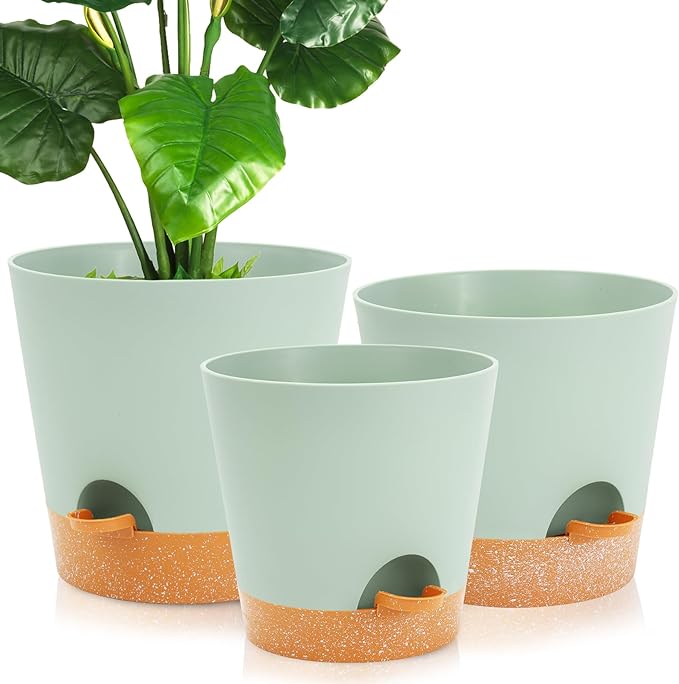 GARDIFE 10/9/8 inch Plant pots, planters for Indoor Plants, self Watering Plant Pot, Flower pots, Green