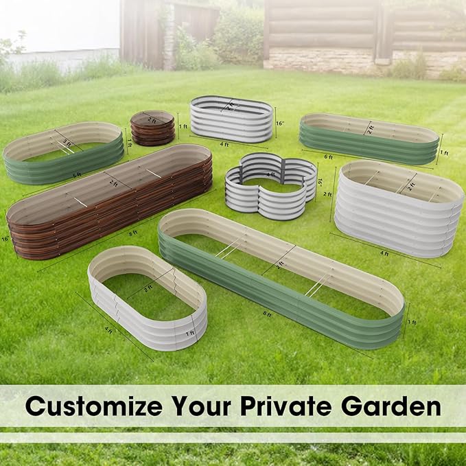 5x3x1ft Oval Galvanized Raised Garden Bed Outdoor 9-in-1 Large Metal Modular Planter Box Raised Beds for Gardening,Vegetables,Fruits,Flowers & Herbs (White)