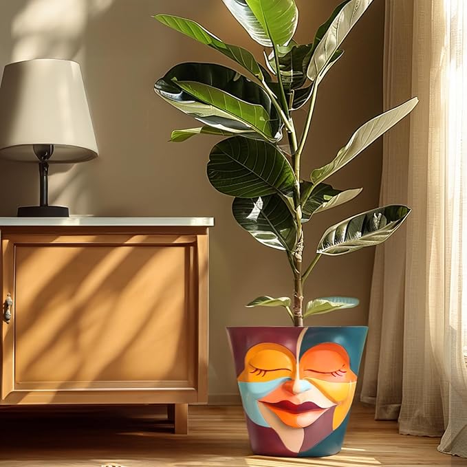 GUGUGO 10 Inch Abstract Head Planter Pots, Unique Face Plant Pot with Drainage, Funny Flower Pots for Indoor Plants, Eclectic Home Decor Aesthetic