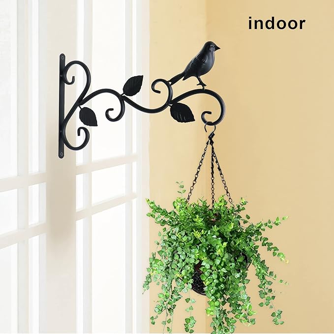Hanging Plants Bracket 12" Bird Planter Outdoor Hooks Hangers for Flower Baskets Pot Bird Feeder Wind Chimes Lanterns Patio Garden Outdoor Indoor Metal Black, 2 Pack