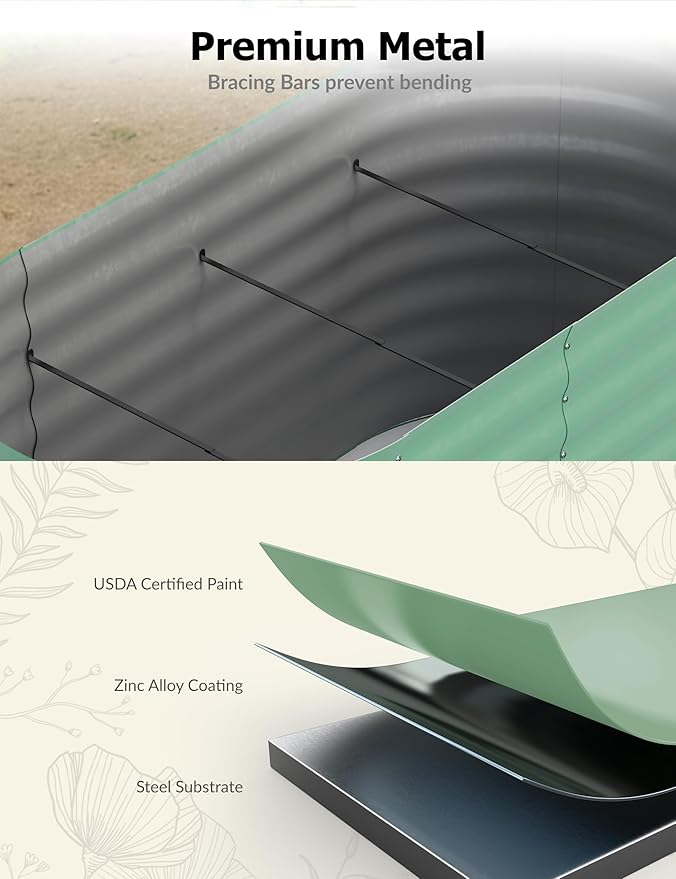 2 Pcs Raised Garden Beds Outdoor 8x2x1.5ft - Galvanized Steel Planter Box for Vegetables, Flowers, Rust-Resistant Garden Box, Easy Assembly Raised Beds, Durable Planters for Outdoor Plants, Green