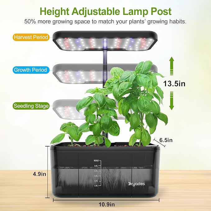 Indoor Herb Garden Kit, Hydroponic Growing System with LED Grow Light Quiet Water Pump for Home Kitchen Office Healthy Fresh Herbs Vegetables, Gift Ideas for Women Men
