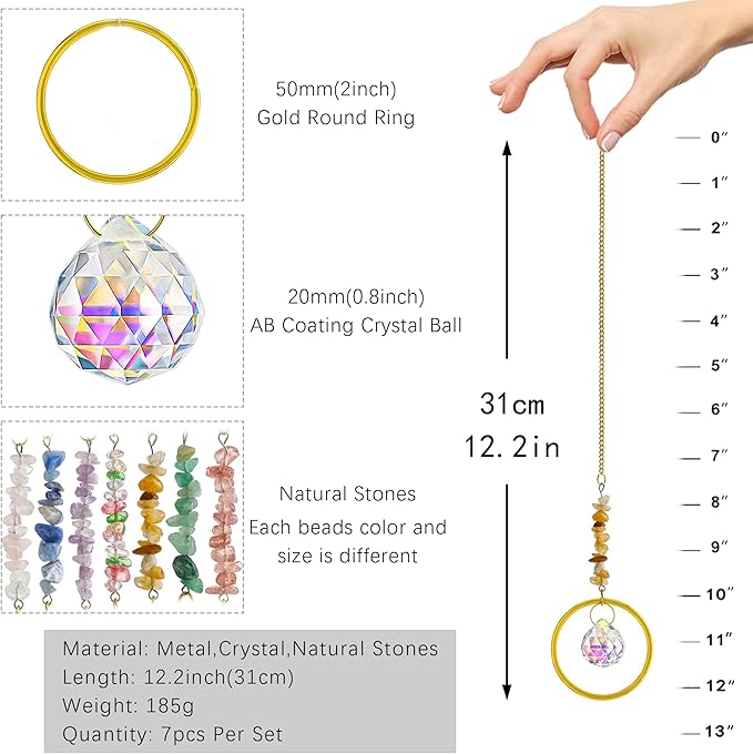 7PCS Crystal Suncatchers Rainbow Maker Healing Crystals for Window Prism Balls Indoor Outdoor Hanging Ornament Pendant Decor for Home, Garden, Wedding, Christmas
