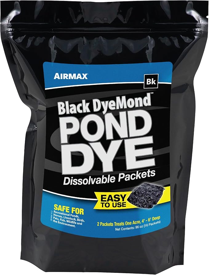 Airmax Black DyeMond Pond Dye Packets Natural Water Colorant for Ponds, Beneficial UV Blocking Color Concentrate, Fish, Bird & Animal Safe, 16 Packet