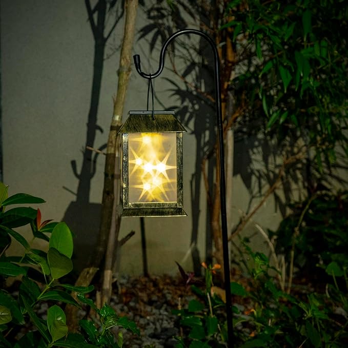 2 Pack Solar Lanterns Outdoor Waterproof, 3D Hanging Solar Lights, Type-C Rechargeable LED Pathway Lights with 2 Modes (Steady & Flashing), for Garden Decor, Patio, Yard, Camping