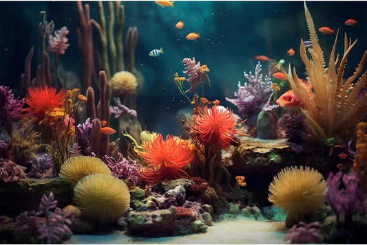 Aquarium Background Beautiful Colorful Coral Reef Aquatic Plants Terrarium Background Rock Tropical Fish Jungle Style Fish Tank Background Colorful Under Water View Aquarium Backdrop Vinyl 30x18in