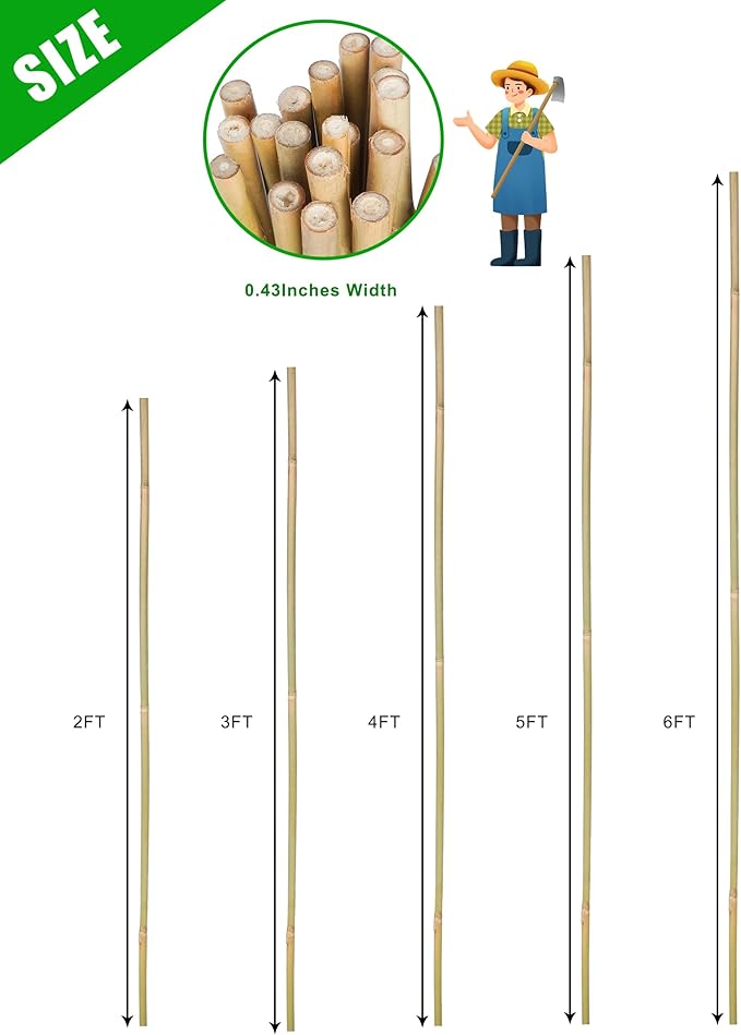 3ft Natural Bamboo Plant Stakes for Tomatoes, Beans, Flowers, Potted, Climbing Plants 25pcs