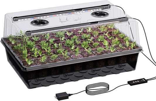 60-Cell Self-Watering Seed Starter Tray with Grow Light, Seed Starter Kit with 4.07” Humidity Dome, Indoor Seedling Starter Tray, Seed Starting Tray for Plant Germination, Seeds Growing