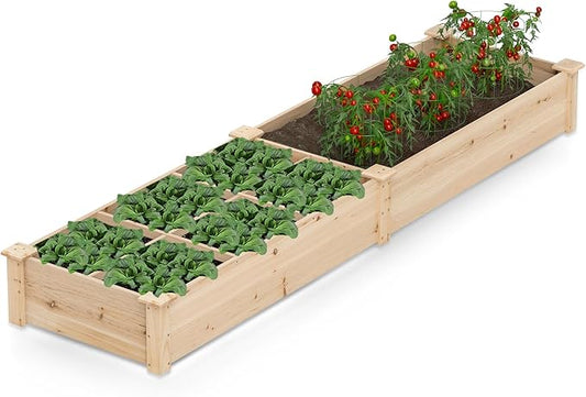 HAPPYGRILL Raised Garden Bed, Wooden Planter Raised Bed w/2 Garden Boxes, 7 Compartments, DIY Painting Available, Elevated Planter Box for Patio Garden Backyard Lawn Gardening, 90” x 25” x 10”
