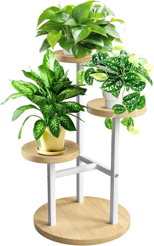 GEEBOBO 3 Tier Plant Stand Indoor, Metal Wood Plant Stands For Indoor Plants Multiple, Corner Tiered Flower Plants Shelf Stand for Living Room Bedroom, White