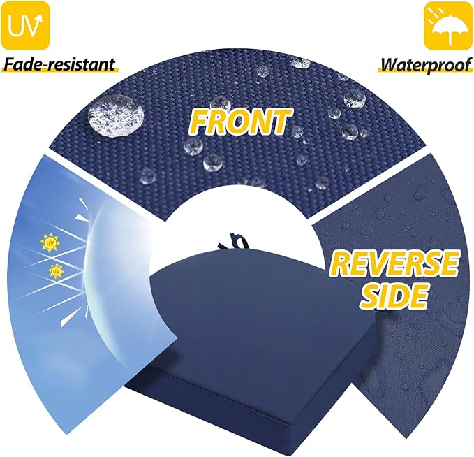 AAAAAcessories Outdoor Seat Cushions for Chairs, Waterproof, Fade-Resistant Patio Furniture Replacement Cushions, 17" x 16" x 2", Set of 4, Navy Blue