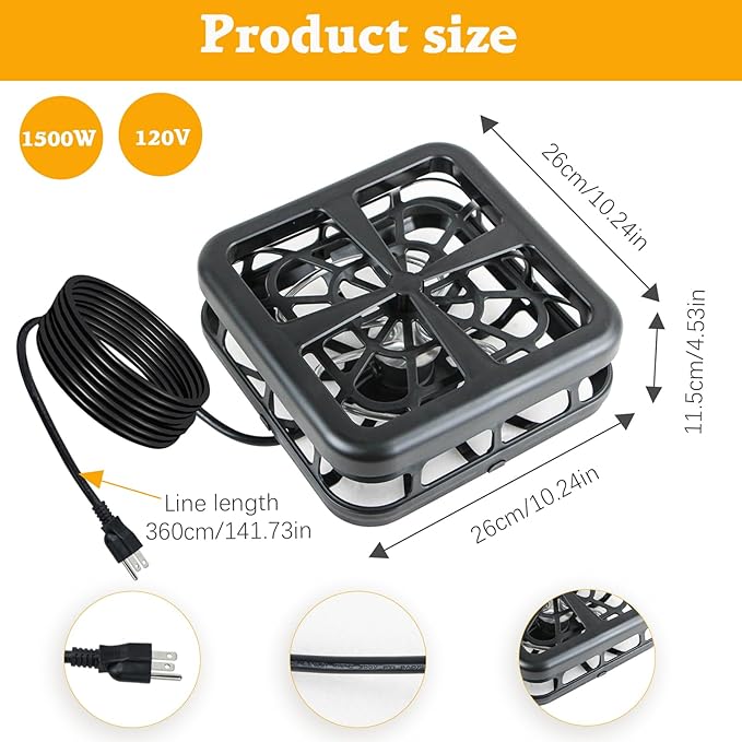 Aobiono Pond Heater De Icer, Winter Thermo Climate Floating Survival Solution for Outdoor Fish Pond Koi, Thermostat Control for Water Stock Tank Livestock Bird Bath Pet, 12 ft Cord (1500W)