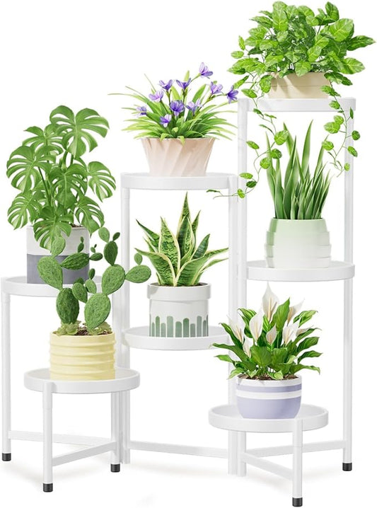 iDavosic.ly 7 Tier Large Plant Stand Indoor, 10 Inch Wide Tall Corner Metal Plant Stands Outdoor for Multiple Plants, Folding Tiered Flower Display Holder Rack Shelf, White