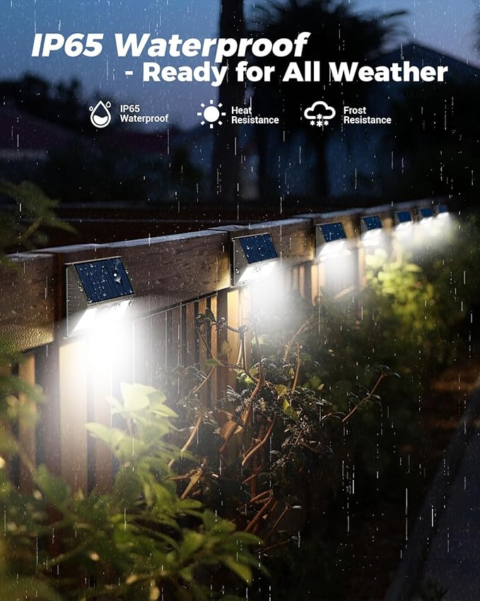 4 Pack Solar Motion Lights Outdoor, Waterproof Fence Lights Solar Powered with 3 Lighting Mode, Cold White LED Step Light for Outside Wall Yard Deck Stairs Garden - Black