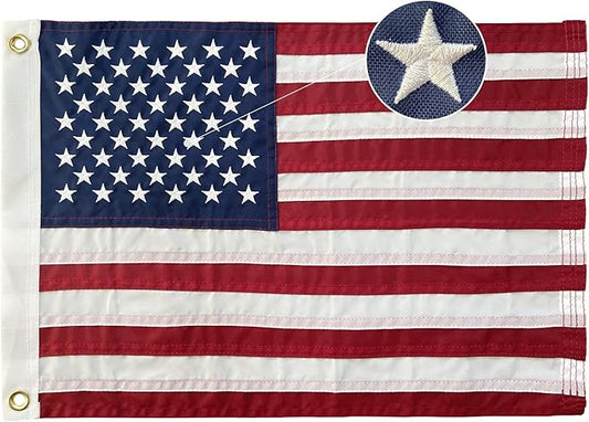 American Flag 12x18 Boat Flags Outdoor Heavy Duty - Embroidered USA 1x1.5 Ft Flags - Heavy Duty Banner US Nylon Sewn Stripes Indoor with 2 Brass Grommets