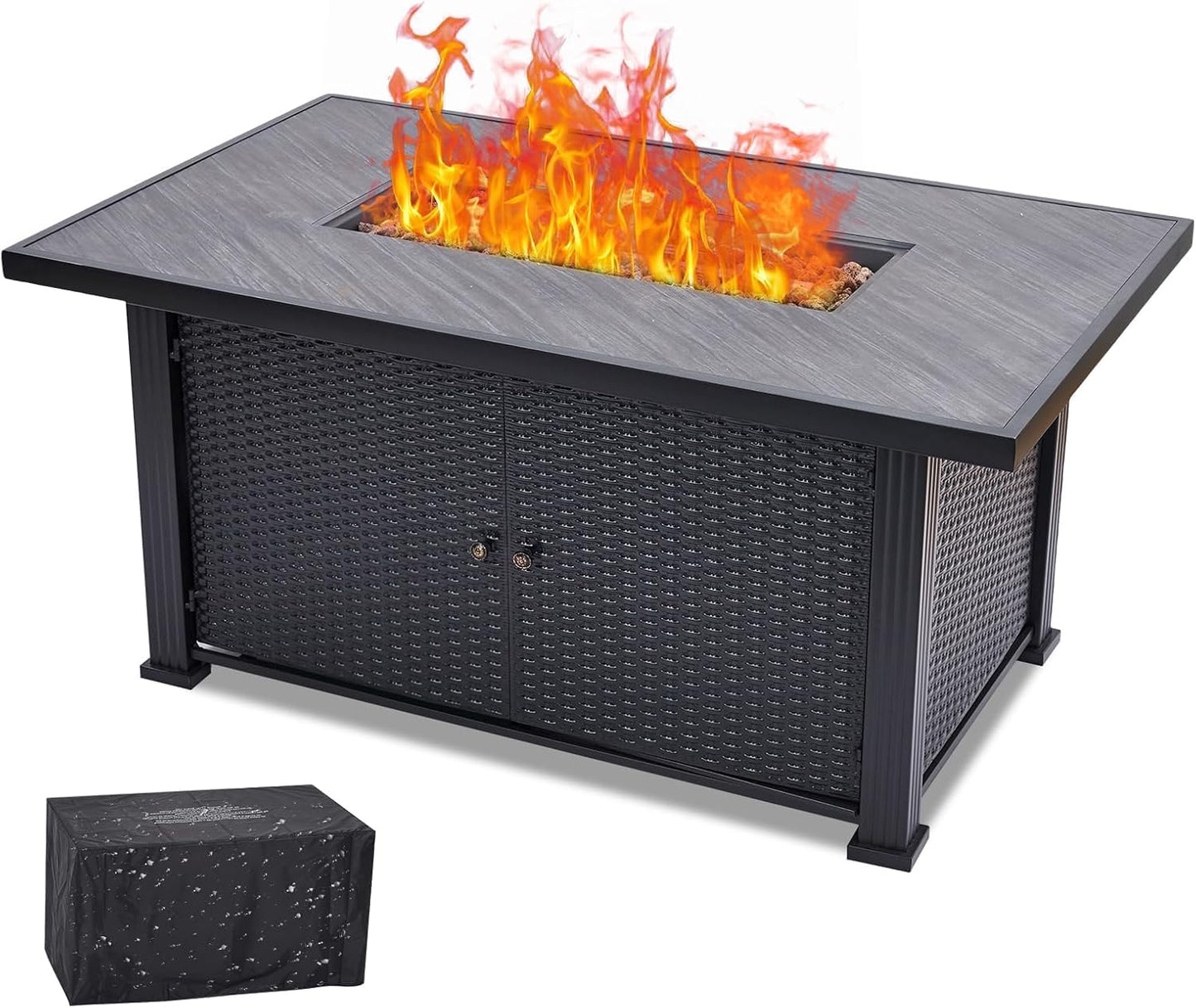 52 Inch Propane Fire Pit Table, 50000BTU Outdoor Gas Fire Pits Rectangular with Rain Cover, Sturdy Steel and Iron Fence Surface, CSA Safety Certified, Companion for Outside Patio Deck Garden