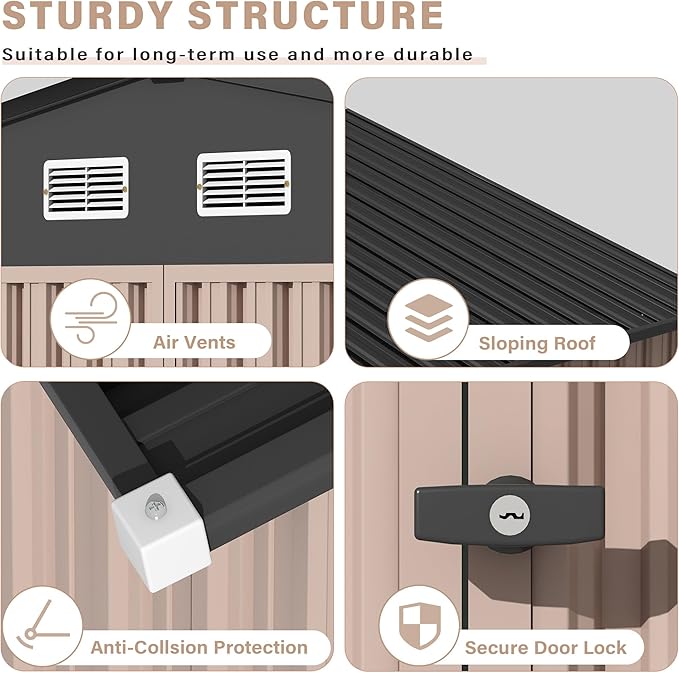 8x10 FT Metal Storage Sheds Outdoor, Metal Yard Sheds Garden Shed Kit, Tool Shed with Lockable Door, Utility Sheds Buildings with Air Vent for Backyard Garden Patio Lawn