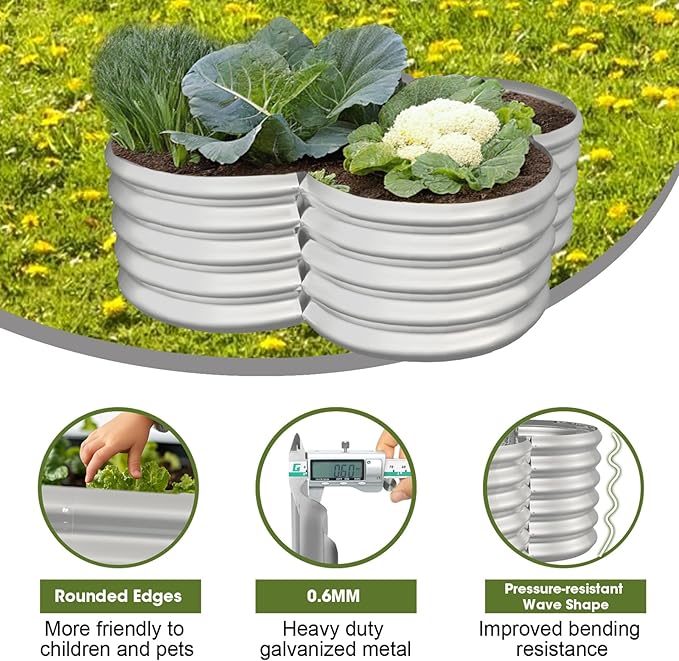 4x4ft Petal Galvanized Raised Garden Bed Kits 16" Tall Outdoor Large Metal Modular Planter Box 9-in-1 Raised Beds for Gardening,Vegetables,Fruits,Flowers & Herbs (Silver)