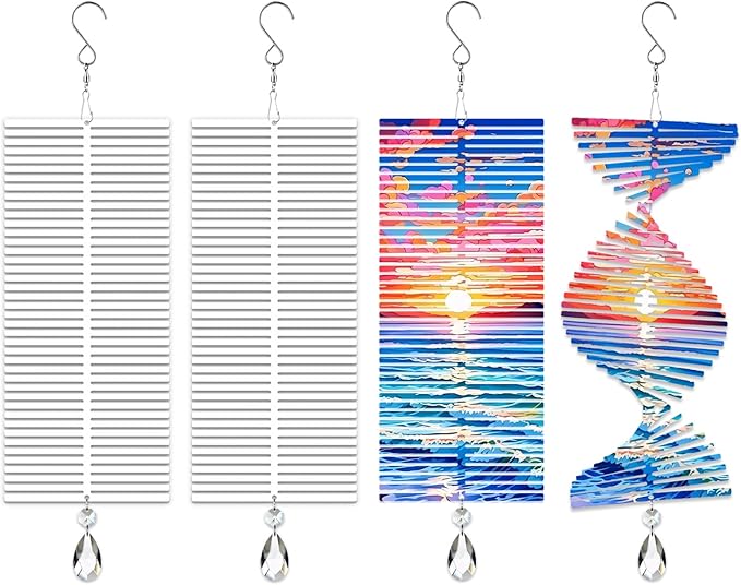 4Pack 11inch Sublimation Wind Spinner Blanks 3D Aluminum Metal Wind Sculpture Kinetic Spinners for Yard and Garden Indoor Art Ornaments Hanging Decoration (Rectangle Helix)