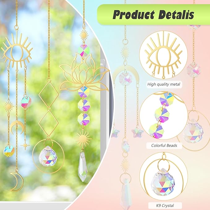 ilclviz Suncatcher Crystal Hanging Sun Catcher Prism with Chain Pendant Ornament Crystal Balls for Window