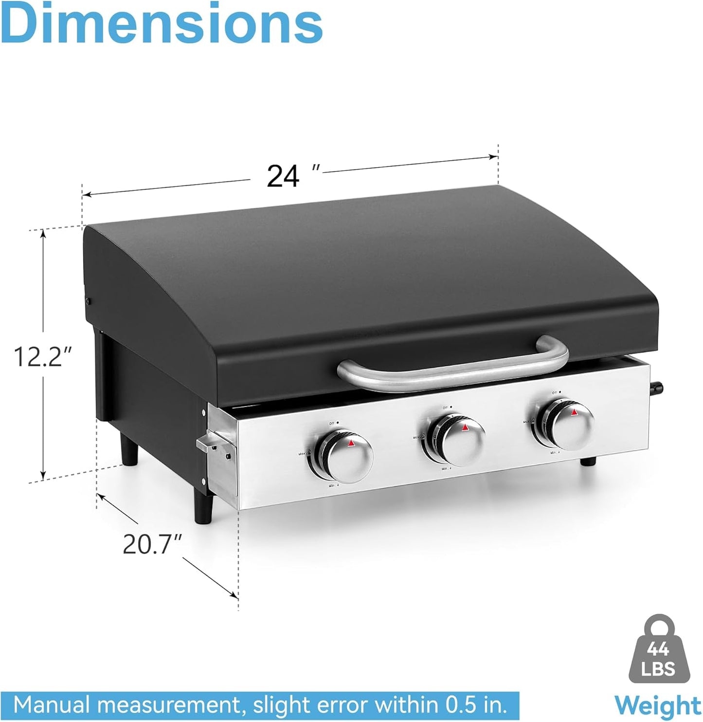 GREEN PARTY 22 inch Tabletop Griddle with Ceramic Coated Cast Iron Plate, 3 Burners Flat Top Griddle, Portable Propane Gas BBQ Grill Griddle for Kitchen Outdoor Cooking Barbecue Camping Tailgating