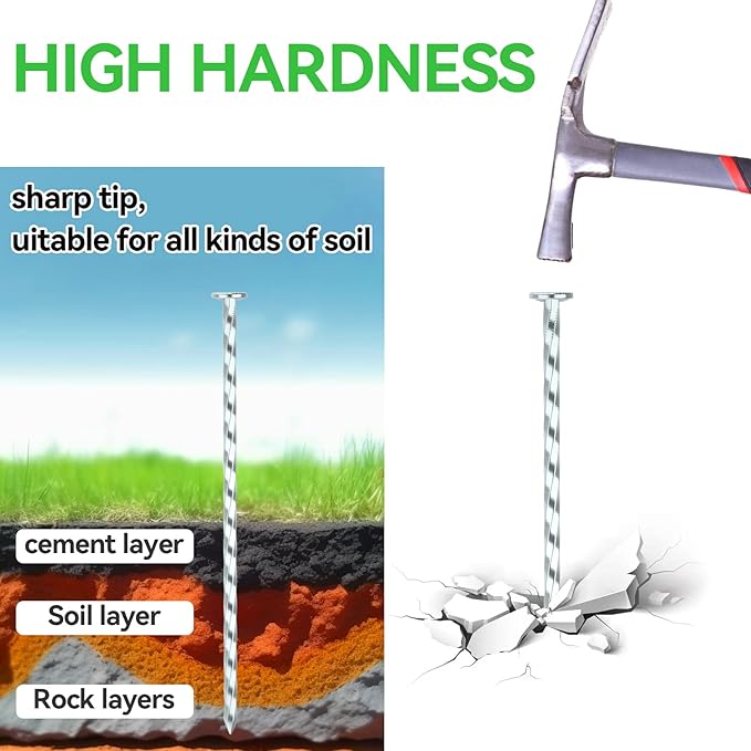 50 Pack Landscape Stakes with Gasket Caps - 6.3 Inch Heavy-Duty Galvanized Steel Garden Spikes are Used to Fixing Weed Barrier, Artificial Lawn, Patio Rug, Etc