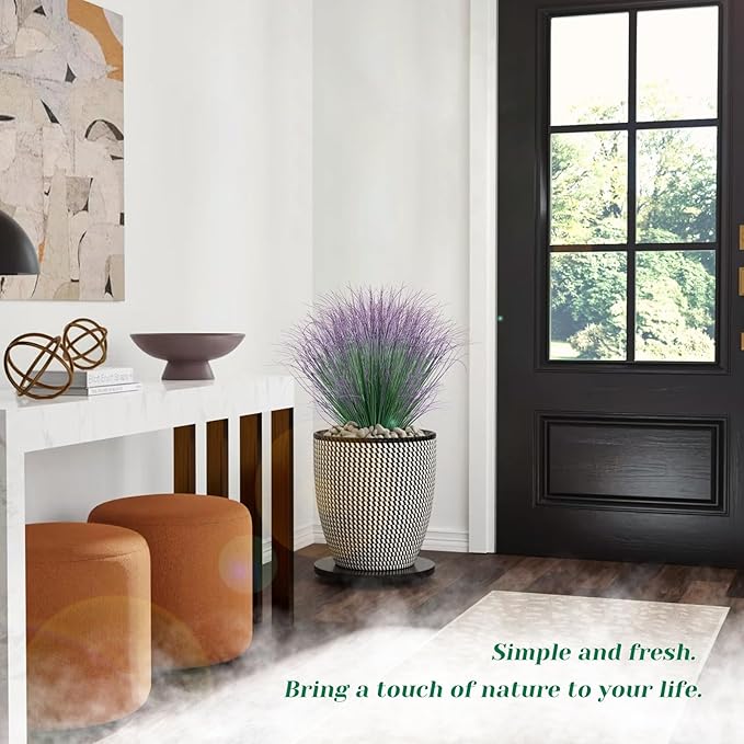 48Pcs Artificial Grass Plants, Faux Shrubs Wheat Grass, Artificial Tall Grass Fake Plants for Outdoor Decor,Artificial Greenery Stems Weed for Room Indoor Home Decor（Green Purple Tail）