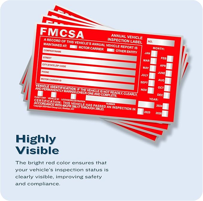 60-Pack DOT Compliant Aluminum Annual Vehicle Inspection Label – Red FMCSA Label with Punch Boxes